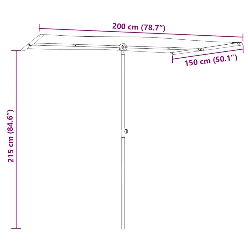 Sodo skėtis nuo saulės su aliuminio stulpu, juodas, 2x1,5m