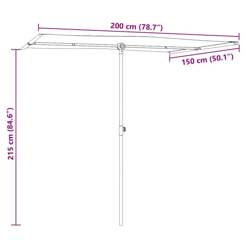 Sodo skėtis nuo saulės su aliuminio stulpu, mėlynas, 2x1,5m