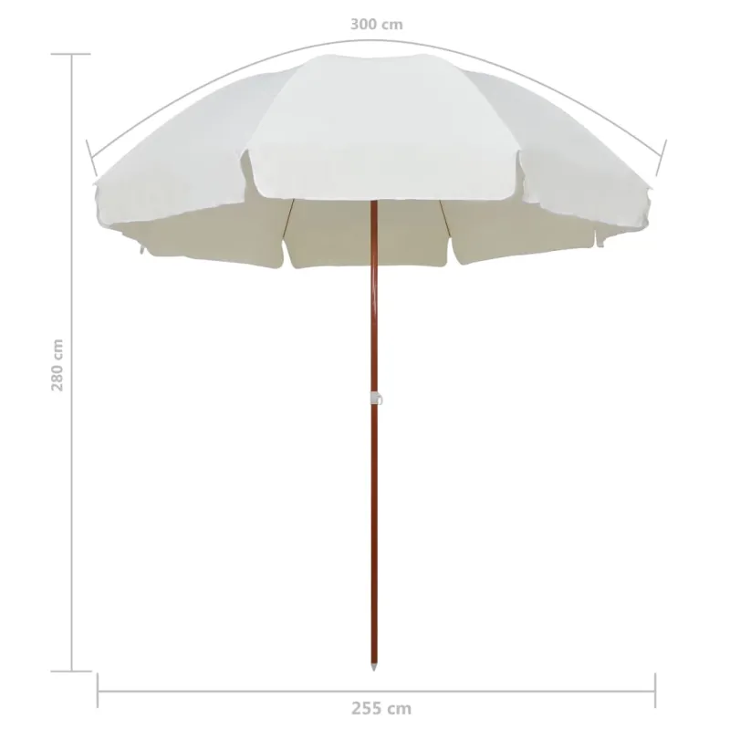 Sodo skėtis nuo saulės su plieniniu stulpu, smėlio, 300cm