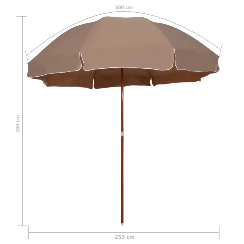 Sodo skėtis nuo saulės su plieniniu stulpu, taupe, 300cm