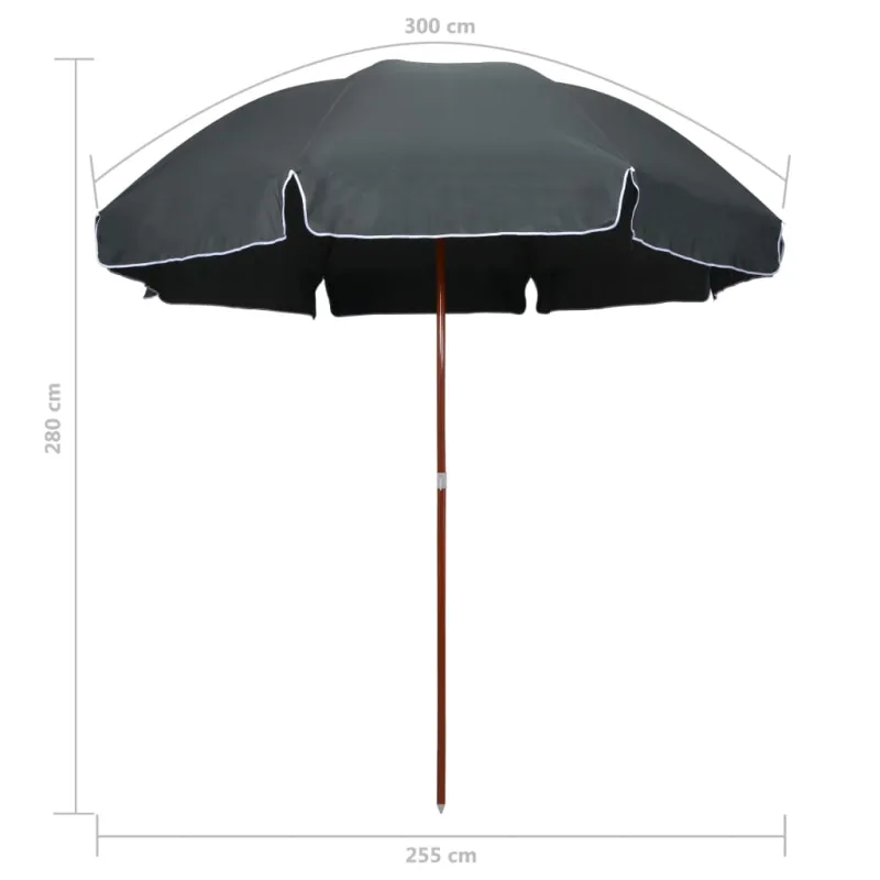 Sodo skėtis nuo saulės su plieniniu stulpu, antracito, 300cm