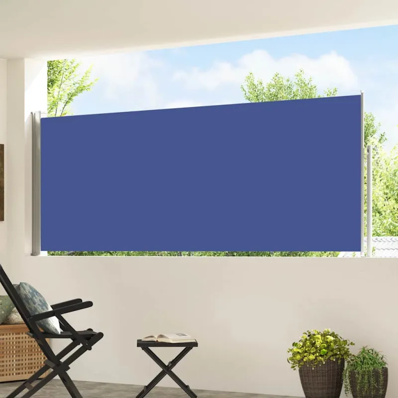 Ištraukiama šoninė kiemo pertvara, mėlynos spalvos, 120x500cm