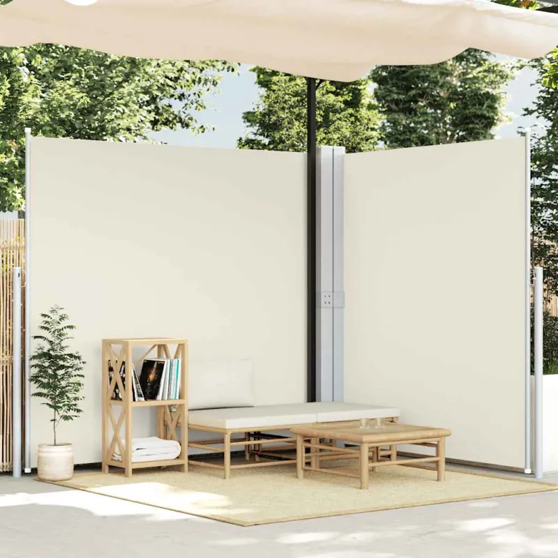 Ištraukiama dviguba šoninė kiemo pertvara, kreminė, 170x600cm
