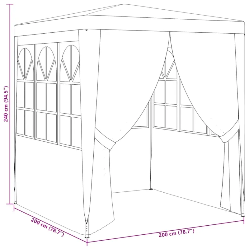 Proginė palapinė su šoninėmis sienomis, balta, 2x2m, 90g/m²