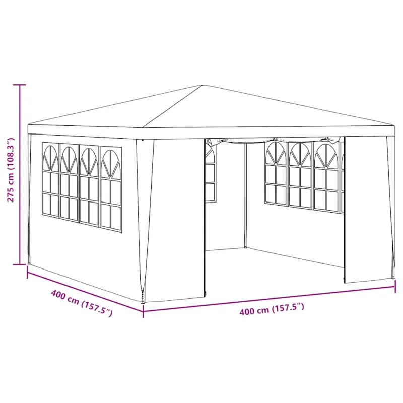 Proginė palapinė su šoninėmis sienomis, balta, 4x4m, 90g/m²