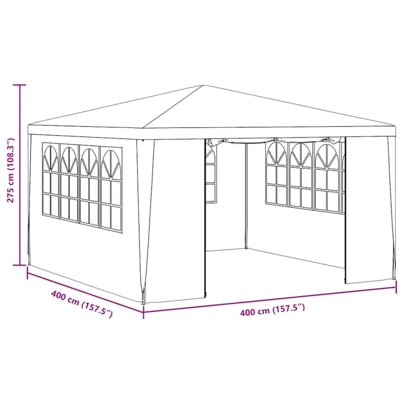 Proginė palapinė su šoninėmis sienomis, antracito, 4x4m, 90g/m²