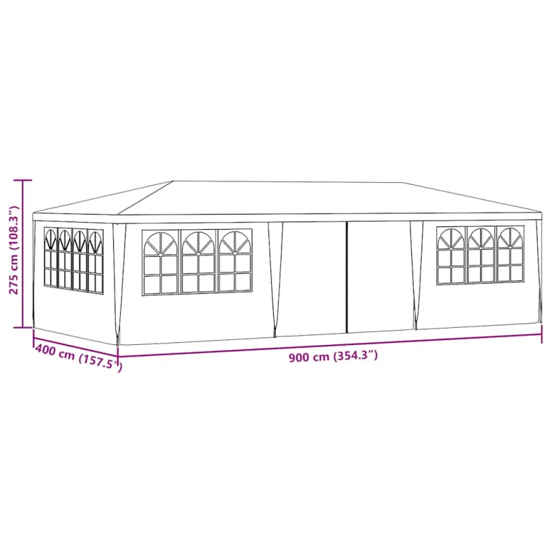 Proginė palapinė su šoninėmis sienomis, žalia, 4x9m, 90g/m²