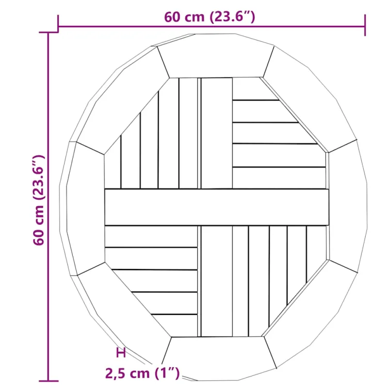 Stalviršis, 60cm, tikmedžio medienos masyvas, apskritas, 2,5cm
