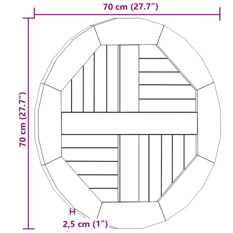 Stalviršis, 70cm, tikmedžio medienos masyvas, apskritas, 2,5cm