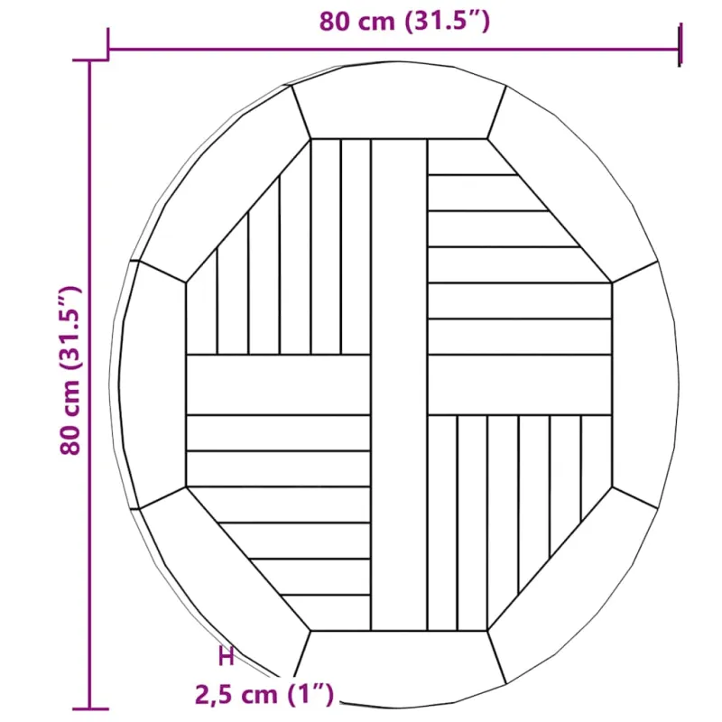 Stalviršis, 80cm, tikmedžio medienos masyvas, apskritas, 2,5cm