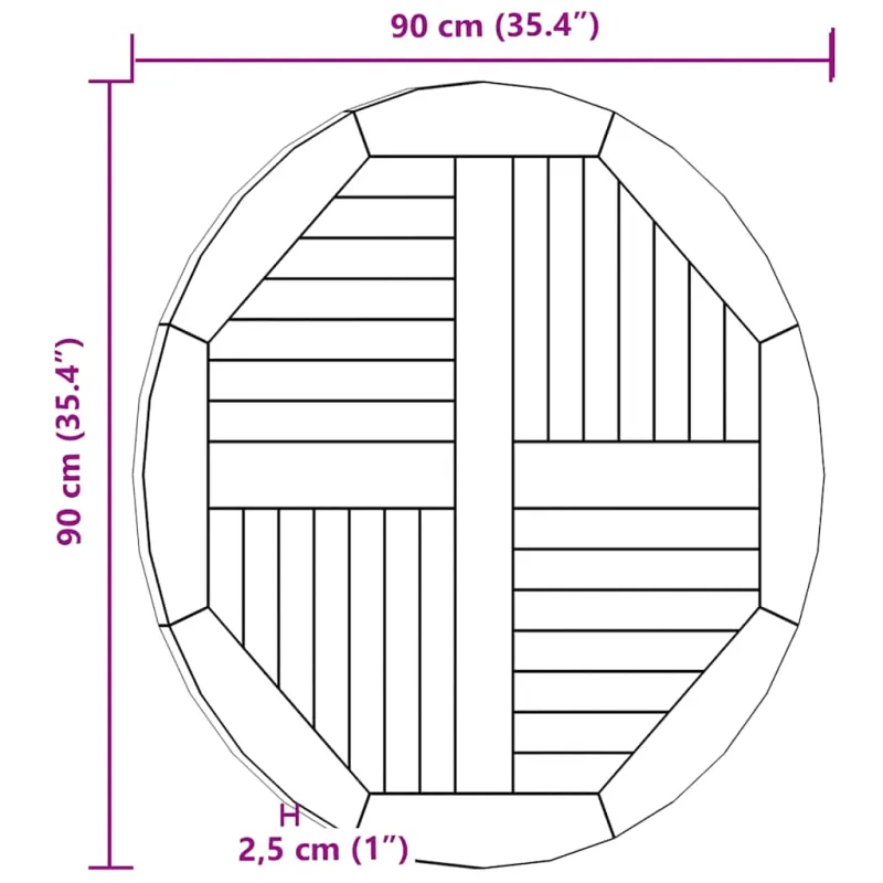 Stalviršis, 90cm, tikmedžio medienos masyvas, apskritas, 2,5cm