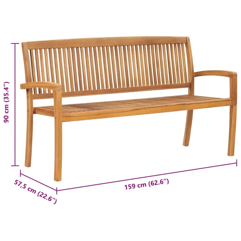 Trivietis sudedamas sodo suoliukas, 159cm, tikmedžio masyvas
