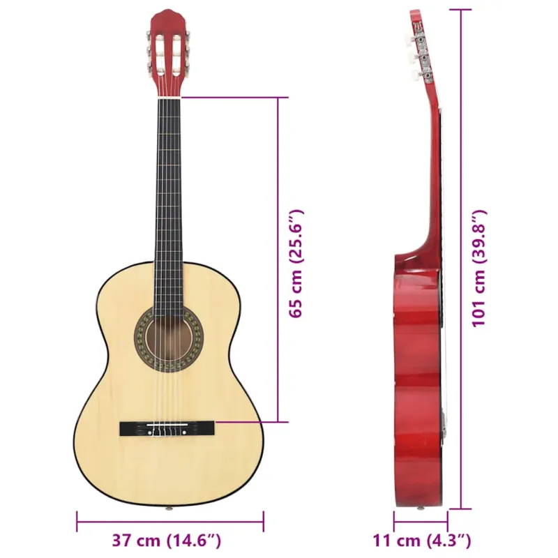 Klasikinė gitara pradedantiesiems, 4/4 39", amerikinė liepa