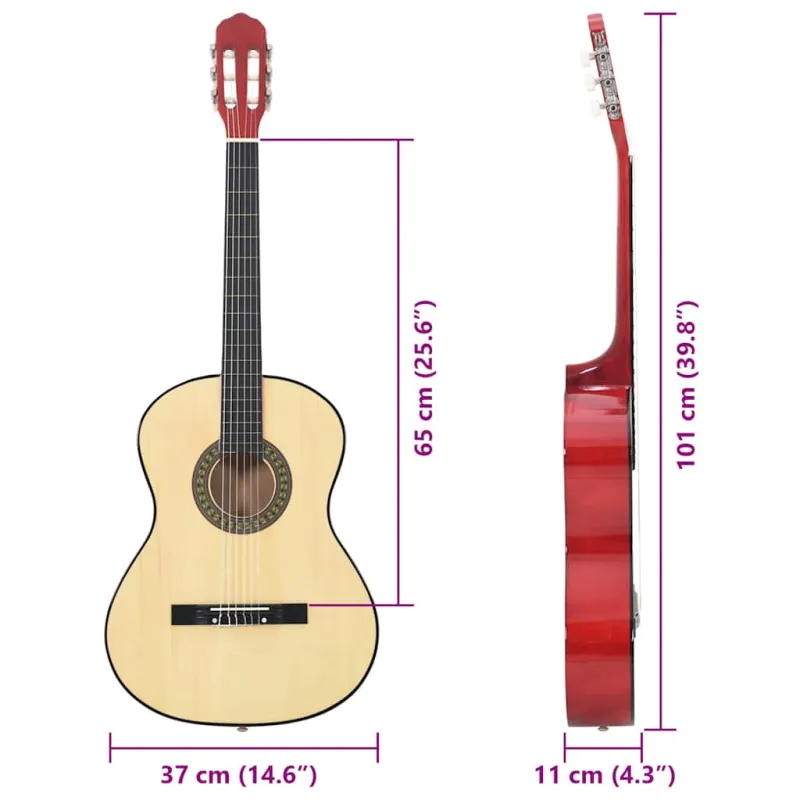 Klasikinės gitaros rinkinys pradedantiesiems, 12 dalių, 4/4 39"
