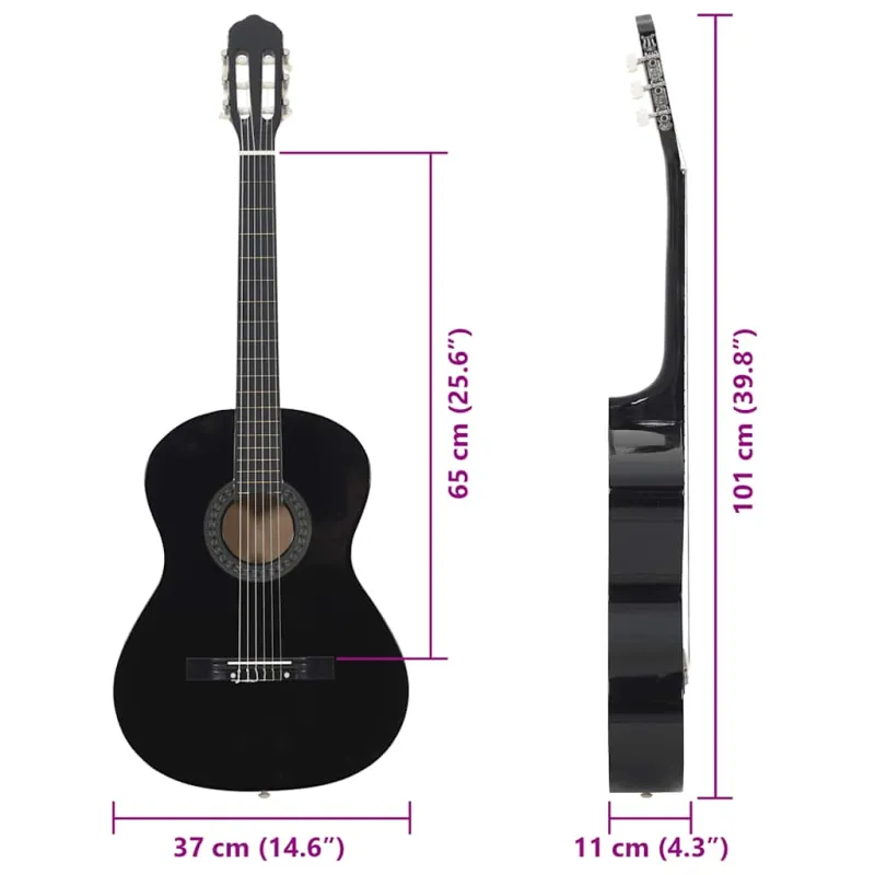 Klasikinės gitaros rinkinys pradedantiesiems, 12 dalių, 4/4 39"