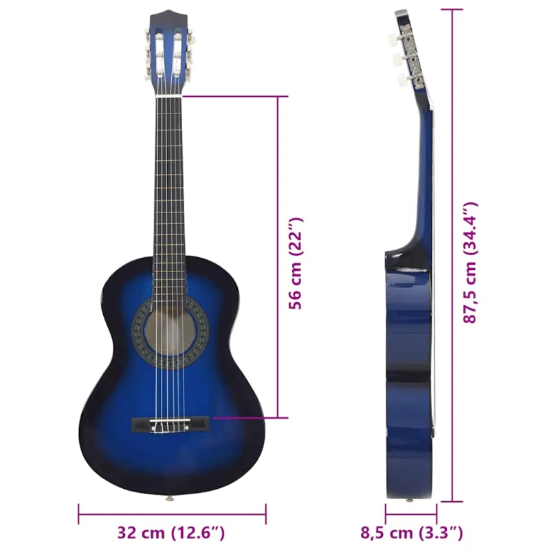 Klasikinė gitara pradedantiesiems ir vaikams, mėlyna, 1/2 34"