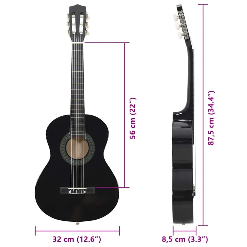 Klasikinė gitara pradedantiesiems ir vaikams, juoda, 1/2 34"