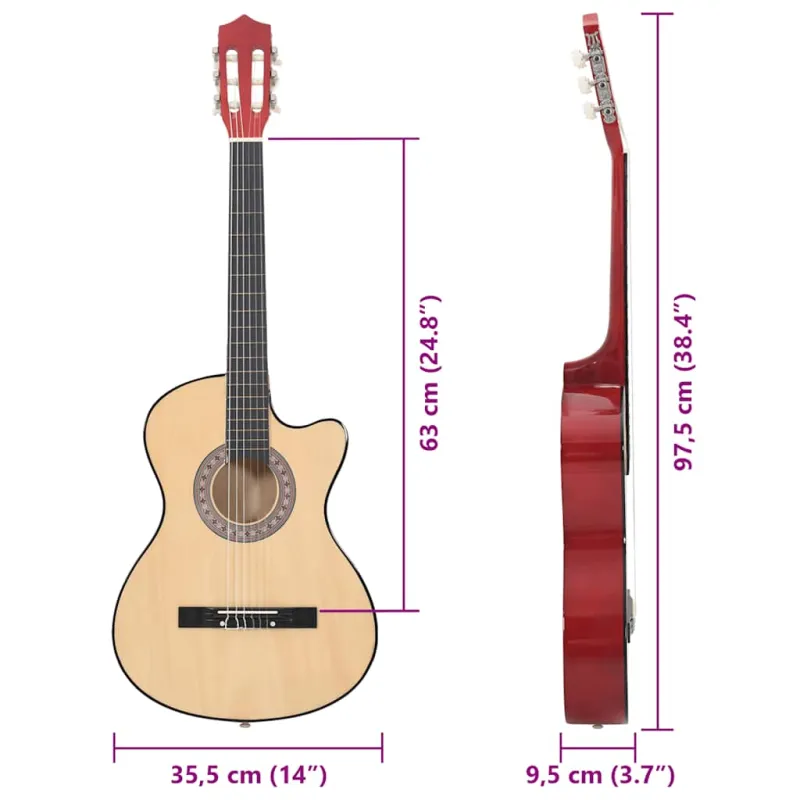 Akustinės gitaros rinkinys, 12 dalių, 38", 6 stygos