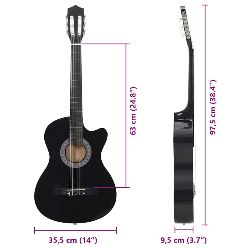 Klasikinė gitara, juodos spalvos, 38", 6 stygos