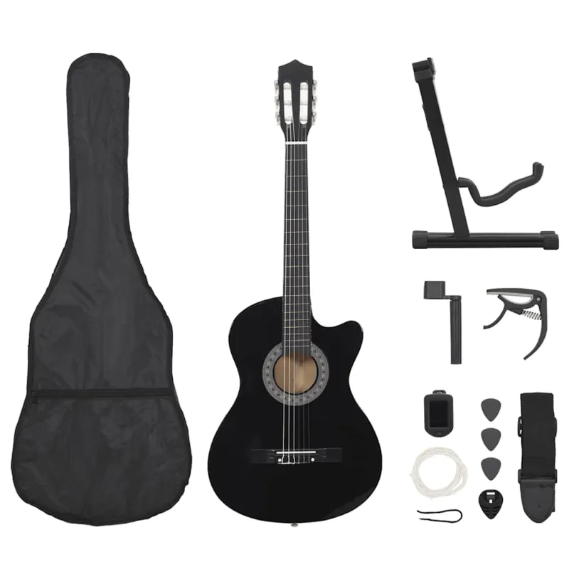Klasikinės gitaros rinkinys, 12 dalių, juodas, 38", 6 stygos