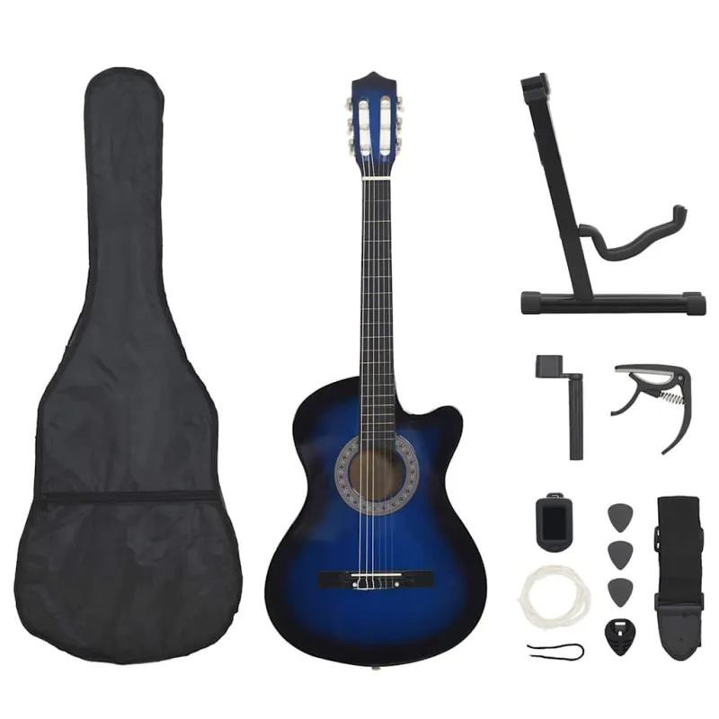 Klasikinės gitaros rinkinys, 12 dalių, mėlynas, 38", 6 stygos
