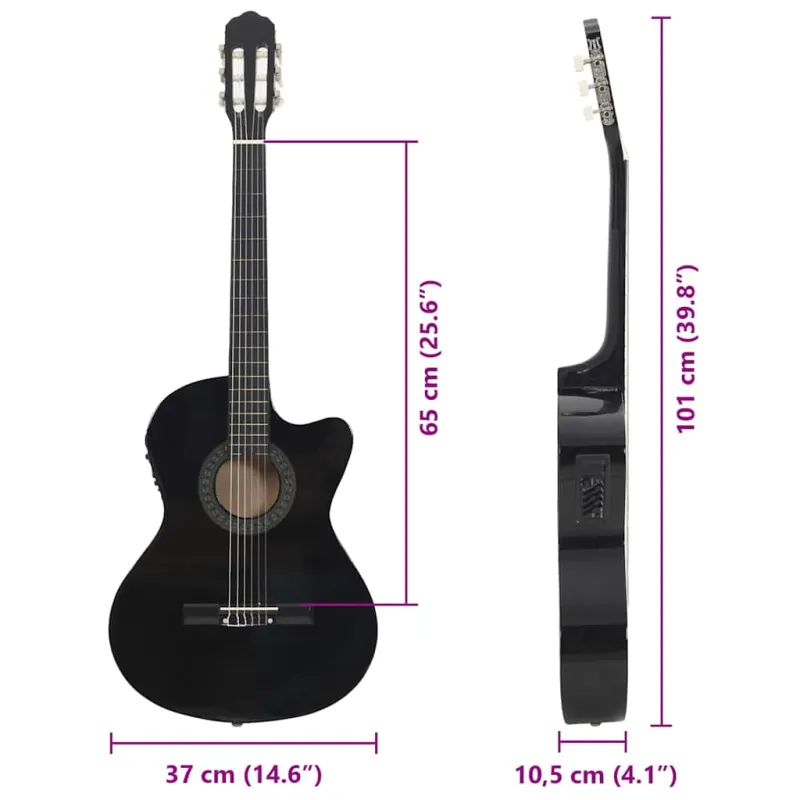 Klasikinė gitara su ekvalaizeriu, juodos spalvos, 6 stygos