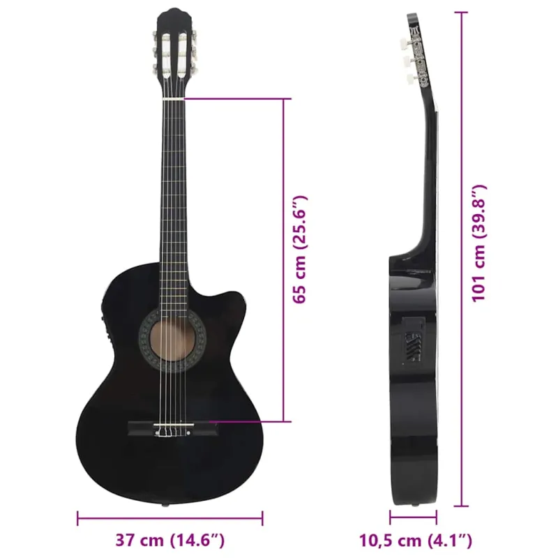 Gitaros rinkinys su ekvalaizeriu, 12 dalių, juodas, 6 stygos