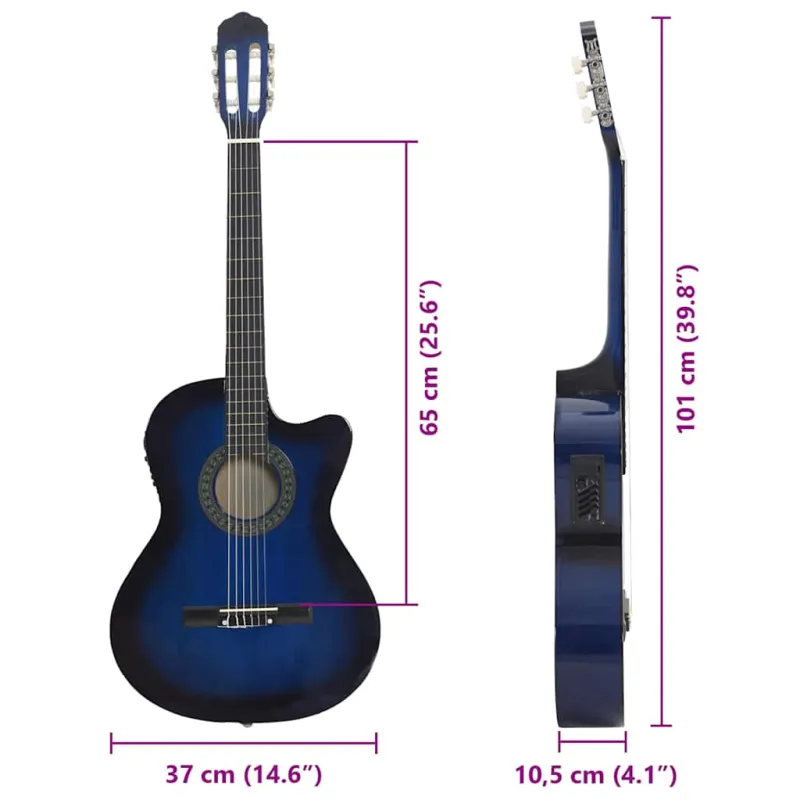 Klasikinė gitara su ekvalaizeriu, mėlynos spalvos, 6 stygos
