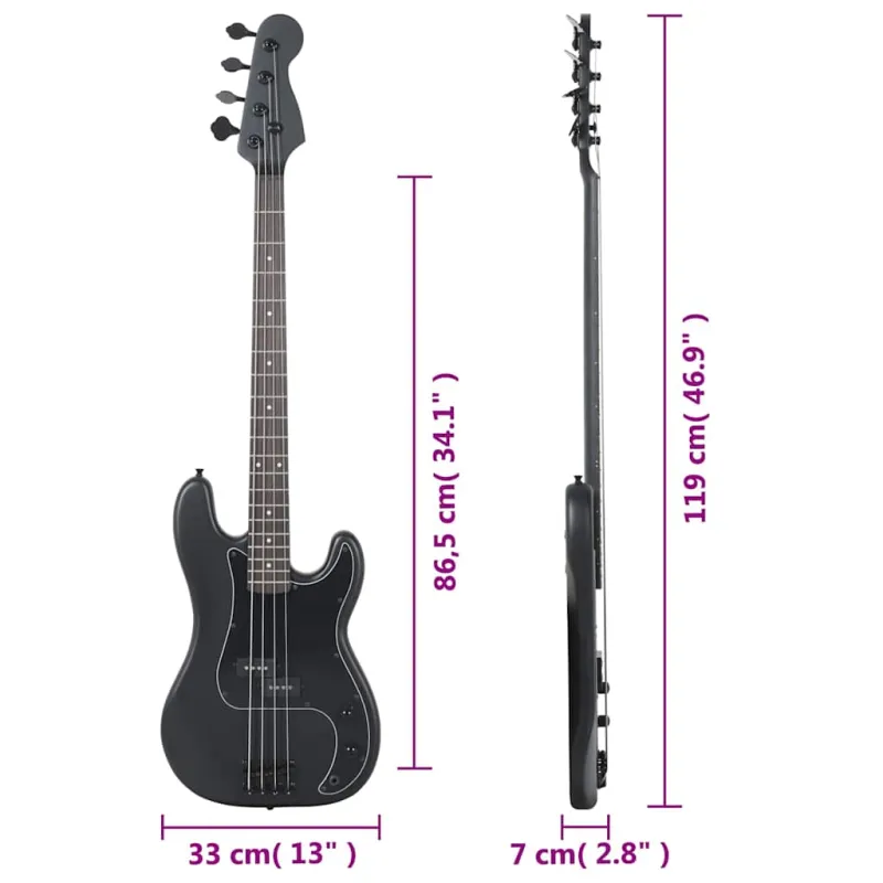 Elektrinė bosinė gitara pradedantiesiems, juoda, 4/4 46"