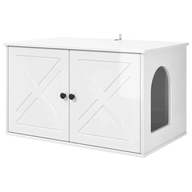 Katės namelis Blizgus baltas 85 x 55 x 50 cm Apdirbta mediena