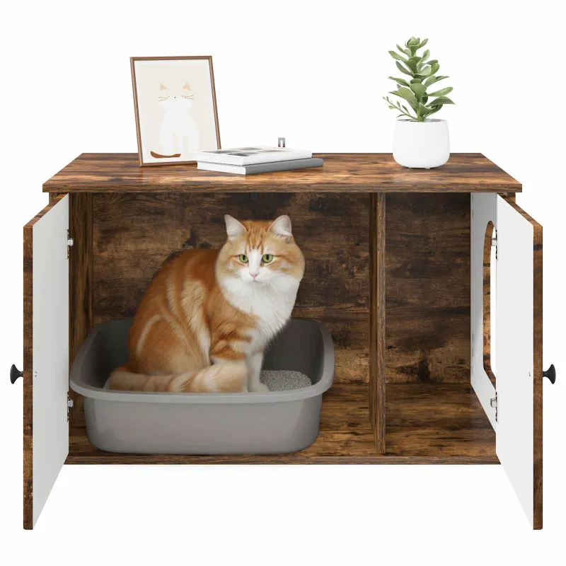 Katės namelis Rūkyta ąžuolas 85 x 55 x 50 cm Apdirbta mediena