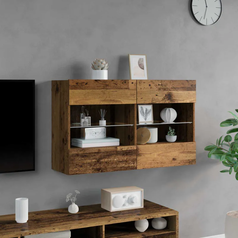 TV sieninė spintelė su LED Senovinis medis 98,5 x 30 x 60,5 cm