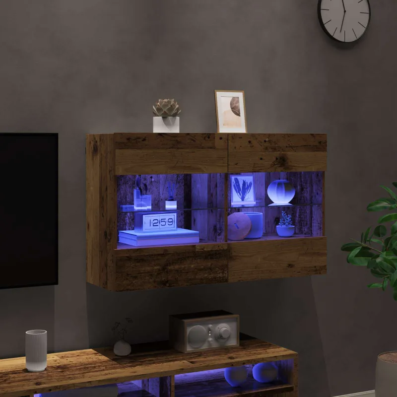 TV sieninė spintelė su LED Senovinis medis 98,5 x 30 x 60,5 cm