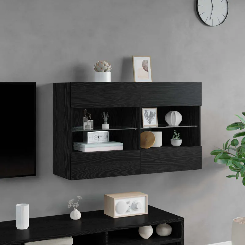 TV sieninė spintelė su LED Juodas ąžuolas 98,5 x 30 x 60,5 cm