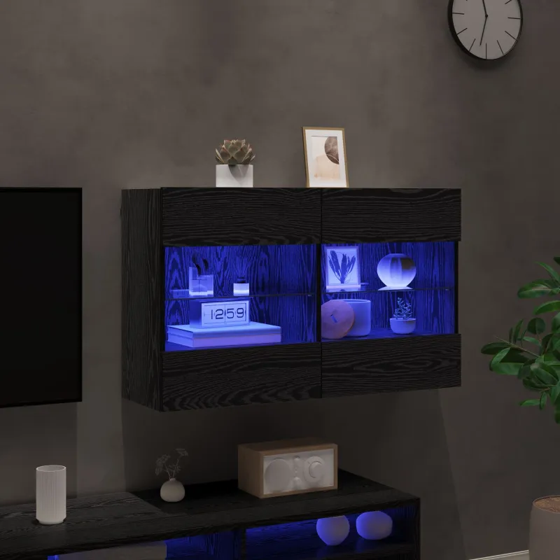 TV sieninė spintelė su LED Juodas ąžuolas 98,5 x 30 x 60,5 cm