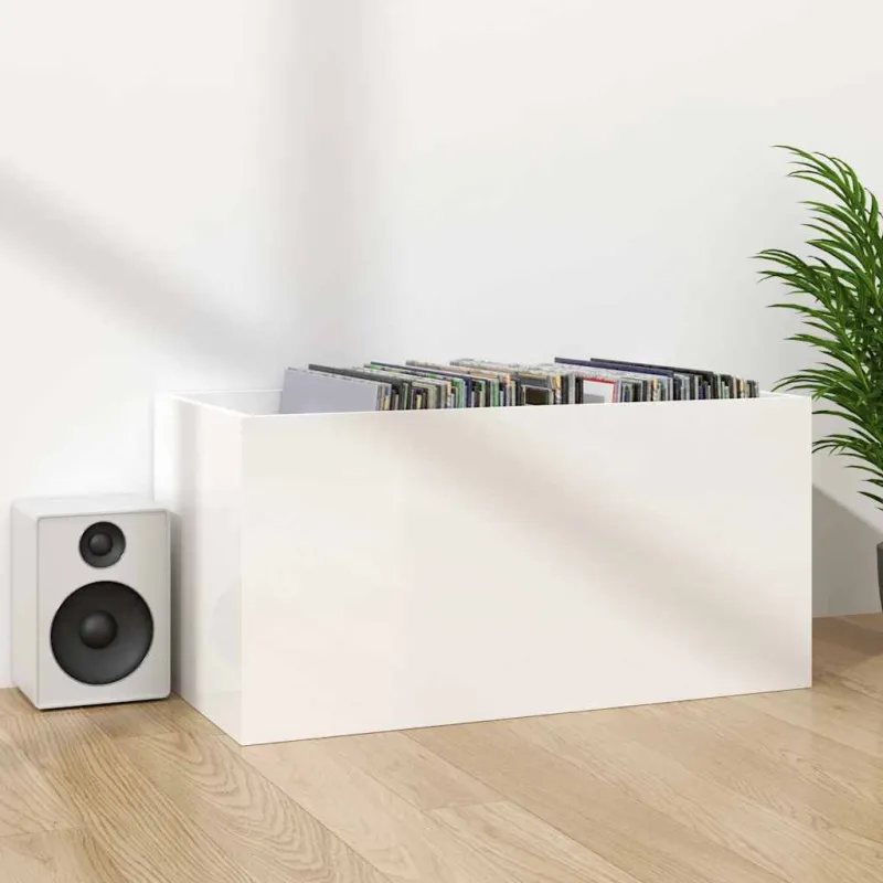 Dėžė vinilinėms plokštelėms, balta, 71x34x36cm, mediena, blizgi
