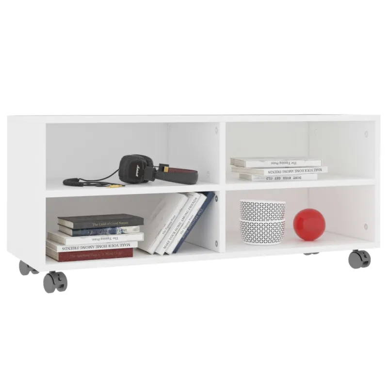 TV spintelė su ratukais, balta, 90x35x35cm, apdirbta mediena