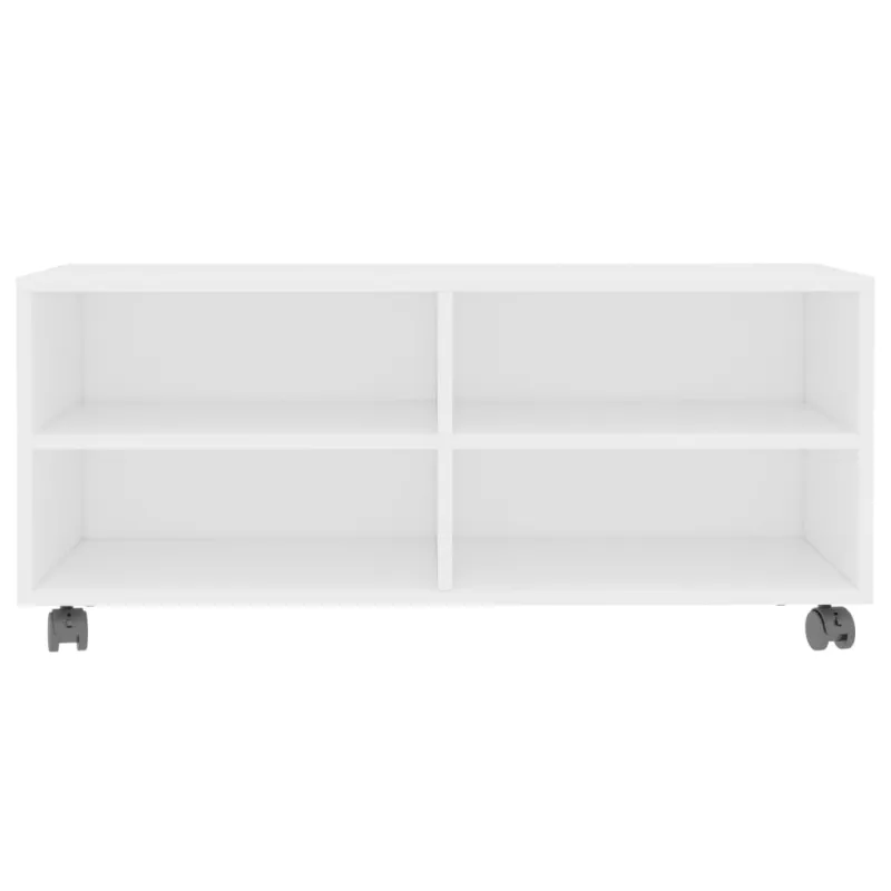 TV spintelė su ratukais, balta, 90x35x35cm, apdirbta mediena
