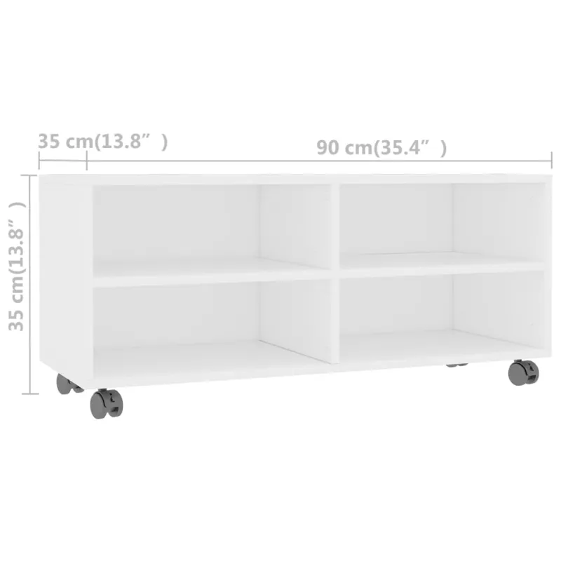 TV spintelė su ratukais, balta, 90x35x35cm, apdirbta mediena