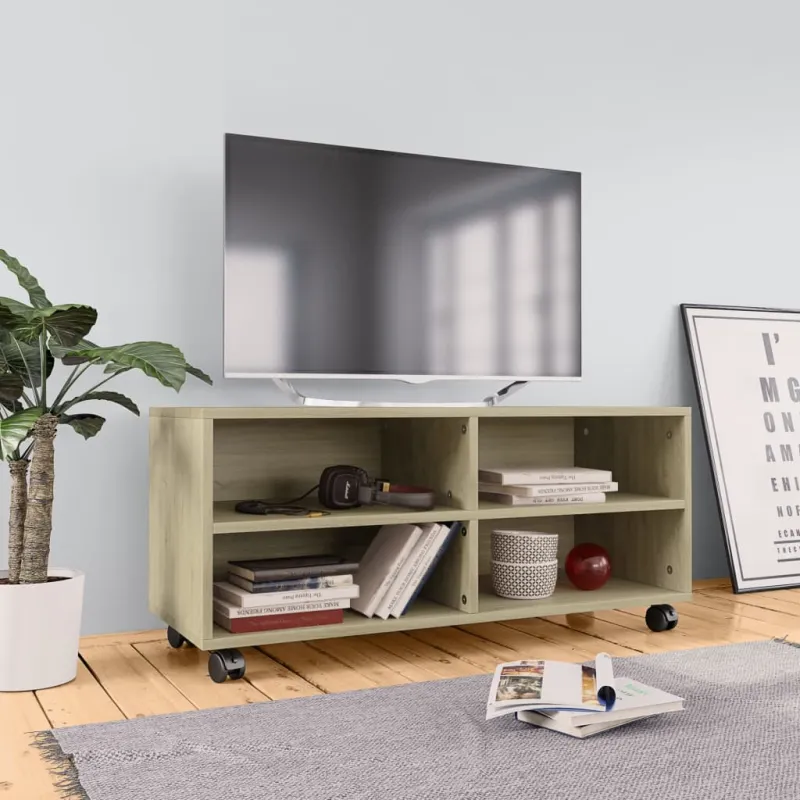 TV spintelė su ratukais, ąžuolo, 90x35x35cm, apdirbta mediena
