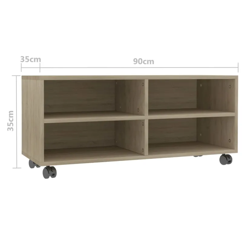 TV spintelė su ratukais, ąžuolo, 90x35x35cm, apdirbta mediena