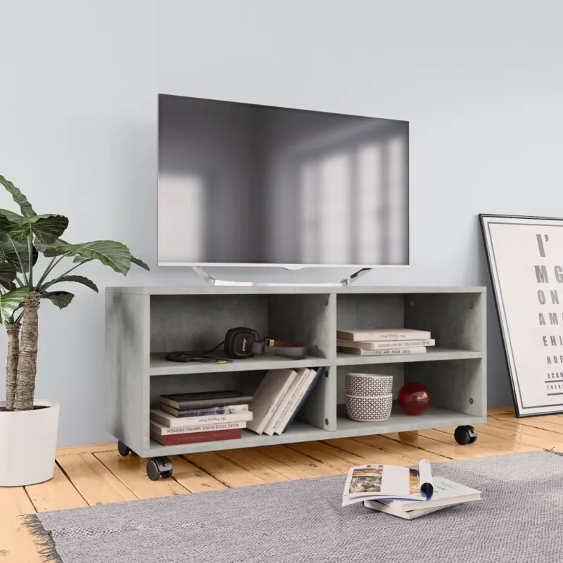 TV spintelė su ratukais, betono, 90x35x35cm, apdirbta mediena
