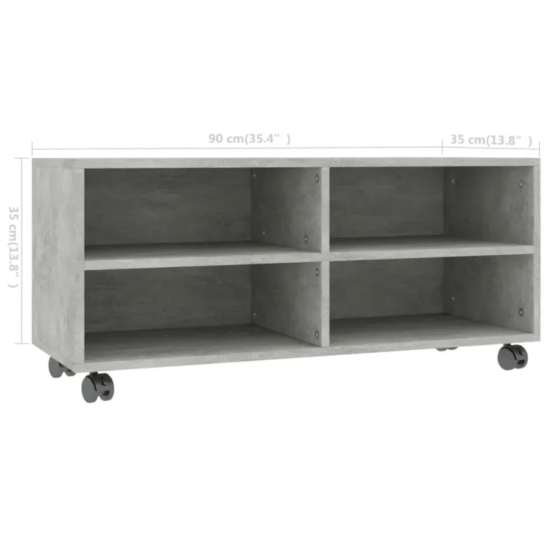 TV spintelė su ratukais, betono, 90x35x35cm, apdirbta mediena