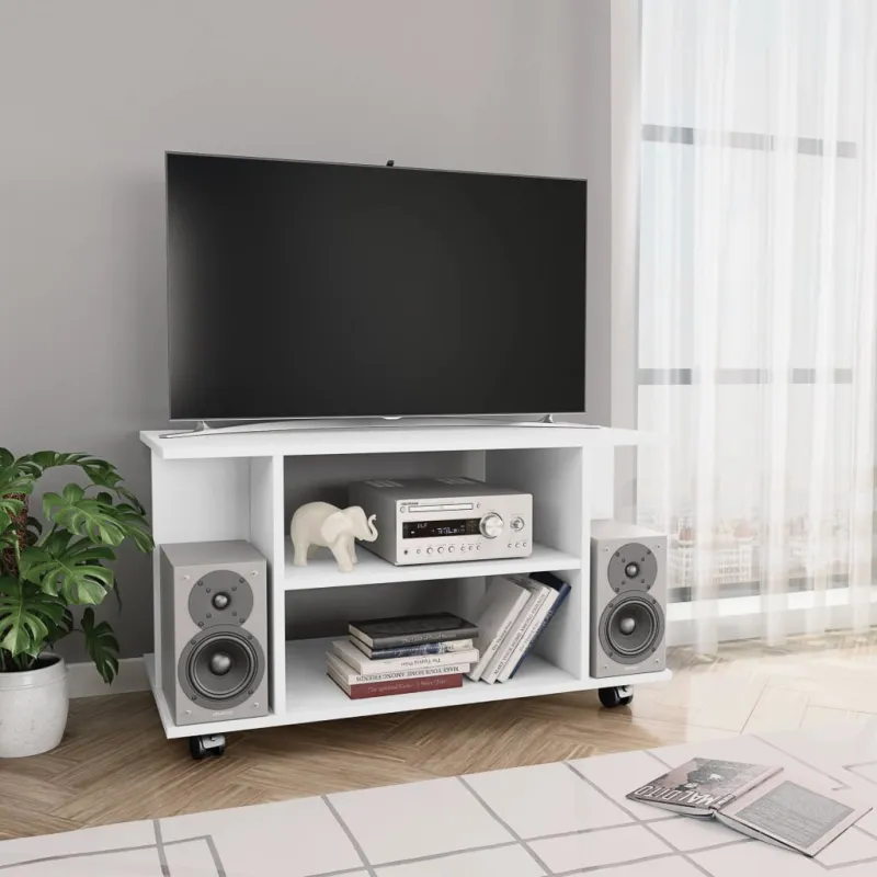 TV spintelė su ratukais, baltos spalvos, 80x40x45 cm, mediena