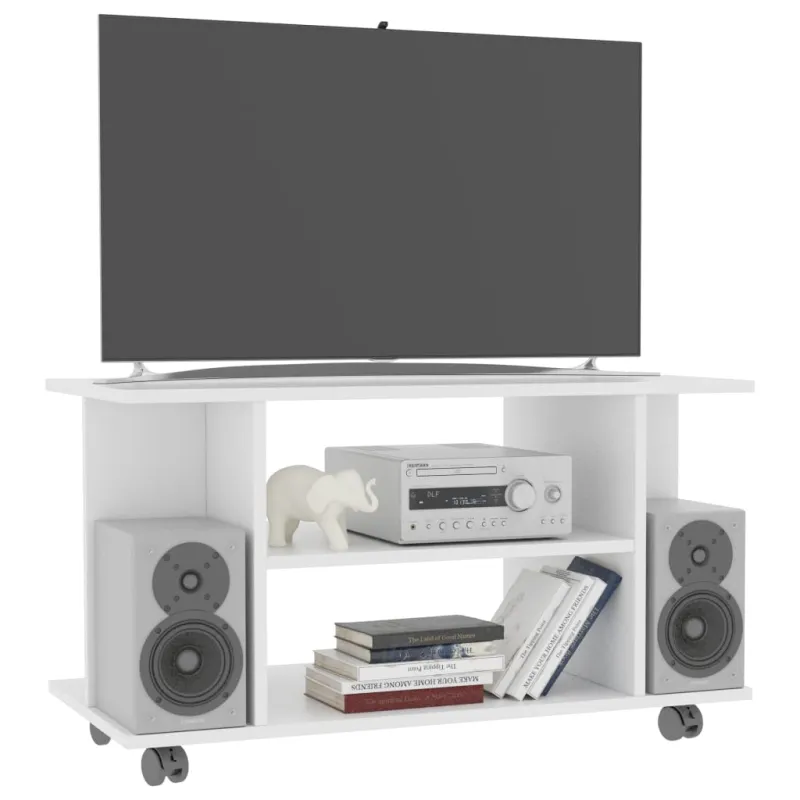 TV spintelė su ratukais, baltos spalvos, 80x40x45 cm, mediena