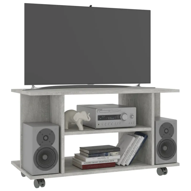 TV spintelė su ratukais, betono pilkos sp., 80x40x45cm, mediena