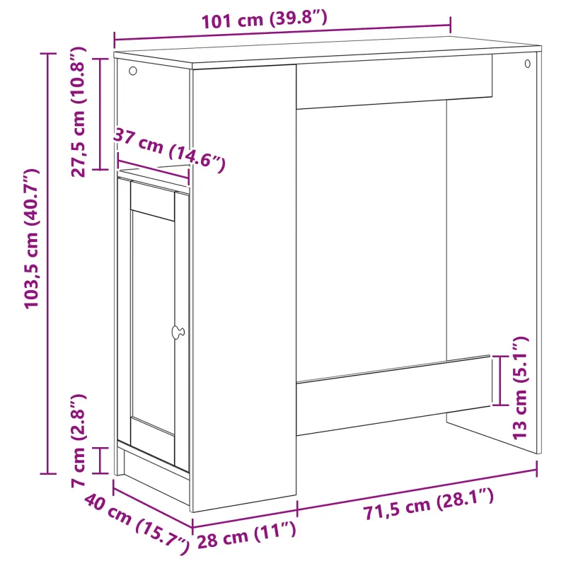 Baro stalas Juodas ąžuolas 101 x 40 x 103,5 cm Apdirbta mediena