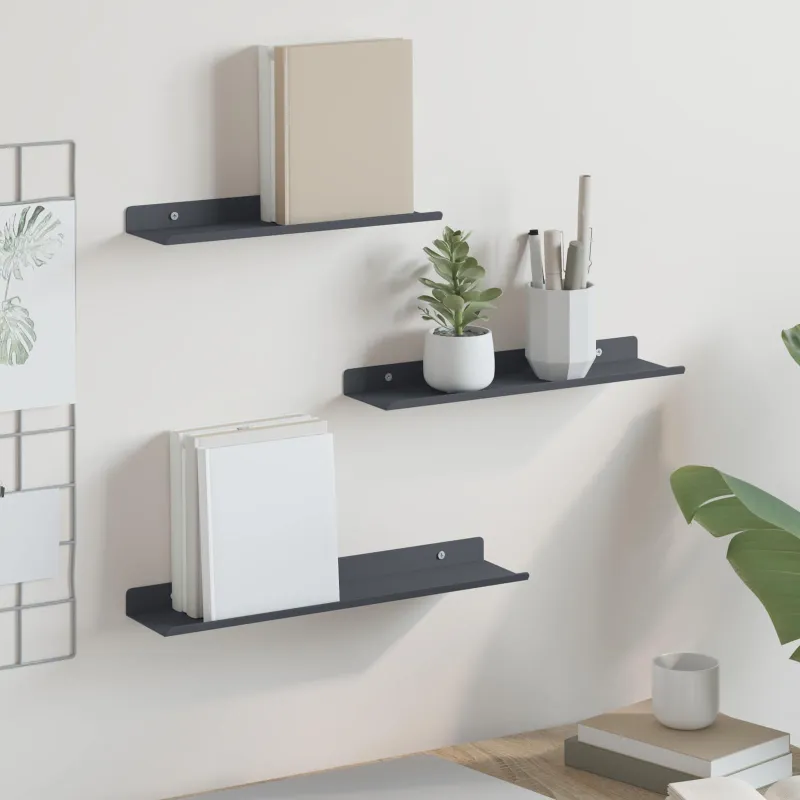 Plūduriuojanti lentyna 3 pcs Antracitas 40 x 9 x 2,5 cm Plienas