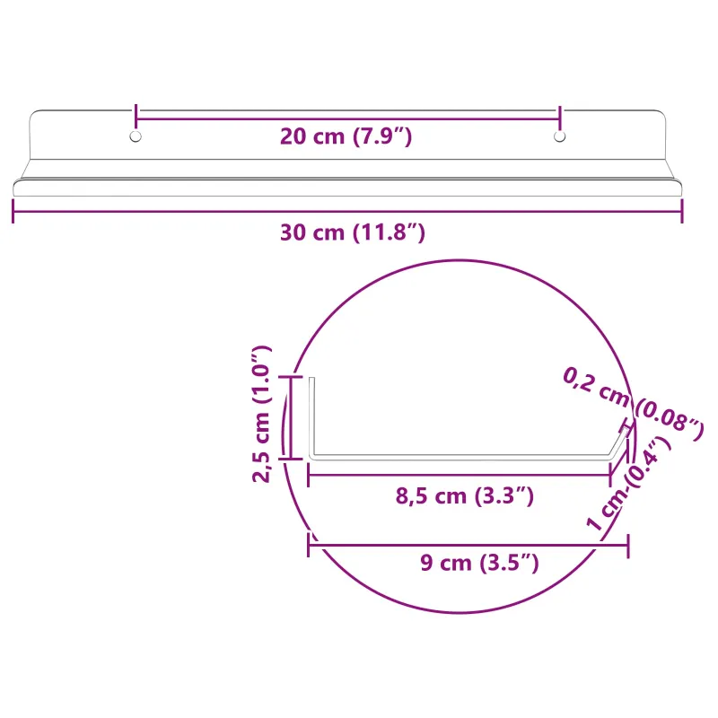 Plūduriuojanti lentyna 2 pcs Antracitas 30 x 9 x 2,5 cm Plienas