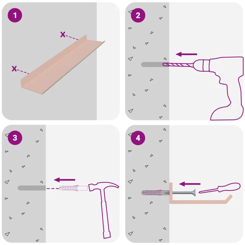 Plūduriuojanti lentyna 4 pcs Rožinė 40 x 8,5 x 2,5 cm Plienas